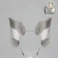 Fluffy faux fur fox ears headband and tail cosplay costume set for Halloween anime parties - Fox Ears / Grey/White