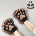 Wolf cosplay costume set with paw gloves, animal ears and tail in black brown color. - Phantom Wolf Claw Gloves - Camel