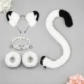 Black white cosplay cat ear headband collar tail set anime costume party accessory - White Black
