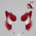 Handmade red white faux fur fox ears headband and tail set for cosplay Halloween party. - Fox Ears / Burgundy White