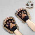 Halloween werewolf costume set with paw gloves, wolf ears headband and fluffy tail for cosplay. - Phantom Wolf Claw Gloves - Khaki