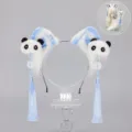 Lolita blue white panda ear headband cute plush animal ears cosplay hair accessory with tassels - Headband / Blue
