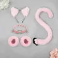 Pink cat fox costume set 5pcs cosplay cute cat ears tail collar cuffs plush accessories - Pink