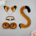 Plush cat ear tail cosplay set camel black animal ears collar cuffs five-piece costume accessories - Camel Black