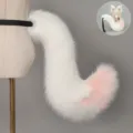 Fluffy white and pink faux fur fox tail with black belt for cosplay, anime, and parties. - Foxtail Chain / White Pink