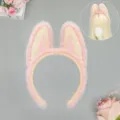 Serre-tête oreilles de diable en peluche rose doux duveteux anime cosplay pour fête et quotidien. - Rose