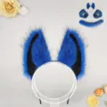 Blue furry animal ears headband tail paws set halloween cosplay party costume accessories - Phantom Wolf Ears Headband - Royal Blue
