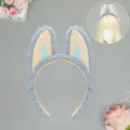 Adorable serre-tête en peluche bleue oreilles de lapin bandeau animal duveteux pour maquillage. - Bleu