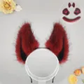 Fluffy red and black faux fur wolf ear headband costume set for amazing cosplay parties. - Phantom Wolf Ear Headband - Burgundy