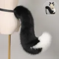 Handmade black and white faux fur fox tail and ears cosplay prop set for anime events. - Foxtail Chain / Black and White