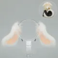 Lindo diadema de orejas de perro colgantes blancas esponjosas con conjunto de cola a juego. - Diadema de Perro de Orejas Caídas / Blanco y Rosa