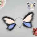 Diadema esponjosa de orejas de bestia mariposa de fantasía, accesorio de pelo de piel sintética. - Lenguaje de Mariposas