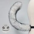 Halloween wolf ears headband animal paws gloves and fluffy tail cosplay costume prop set - Phantom Wolf Tail - White