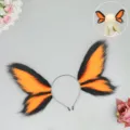 Diadema de orejas de bestia elfa de Halloween, alas de mariposa de peluche naranja y negra. - Q-Flutter - Naranja y negro