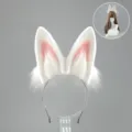 White plush bunny ear headband with pink inner design, cute anime cosplay hair accessory style. - Jade Rabbit Ears - White