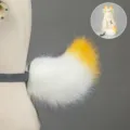 Set de Cosplay de Cola y Orejas de Zorro Peluche Blanco Amarillo Accesorio Variante - Cola de conejo piña - Blanco y amarillo