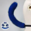 Blue faux fur wolf tail ears and paws costume set for Halloween cosplay party dressing up. - Phantom Wolf Tail - Royal Blue