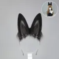 Black fluffy bunny ears headband and tail set, perfect for anime cosplay, parties and stage shows. - Jade Rabbit Ears - Black