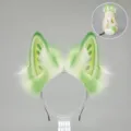 Set de Diadema de Orejas de Animal de Piel Sintetica Verde y Cola Cosplay Lolita Acc - Orejas de conejo lima - Blanco y verde