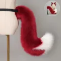 Handmade fox tail and ears cosplay costume set, fluffy plush anime prop for Halloween. - Foxtail Chain / Burgundy White