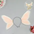 Diadema esponjosa de orejas de bestia de fantasía, lindo aro de pelo de felpa blanco y rosa. - Q-Flutter - Rosa y blanco