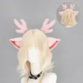 Diadema de felpa con cuernos de ciervo y orejas, ideal para cosplay y convenciones de anime. - Rosa