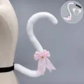 Set de orejas de gato y cola de peluche Lolita blanco con lazo rosa accesorio disfraz. - Cola de Gato / Blanco y Rosa