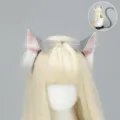 Conjunto de diadema con orejas de gato de piel sintética y cola para cosplay anime gris - Gris Blanco
