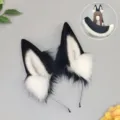 Conjunto de diadema con orejas de lobo perro cosplay y cola esponjosa de felpa blanco y negro. - Orejas de Lobo Viento Negro / Negro y Blanco