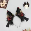 Diadema de orejas de lobo góticas para cosplay anime con felpa sintética y borlas negras. - Danza de flores - Negro