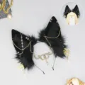 Cerchietto orecchie di lupo esotico scuro cosplay anime con catene e cristalli - Serpente illusione - Serpente dorato