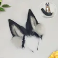 Σετ αξεσουάρ cosplay με στέκα αυτιών λύκου μαύρου και γκρι και βελούδινη ουρά. - Αυτιά Λύκου Μαύρου Aνεμού / Μαύρο και Γκρι