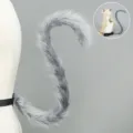 Ensemble cosplay queue et oreilles de chat gris, accessoire pelucheux anime avec ceinture. - Gris (Queue)
