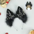 Cerchietto con orecchie da lupo gotiche scure con catenelle di serpente dorate cosplay. - Serpentina - oro nero