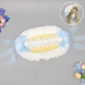 Lolita Straw Bonnet Hat Vintage Lace Blue Bow Ruffle Princess Sun Hat Headwear - Hualing Style / Blue