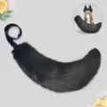 Μαύρο σετ αξεσουάρ ουράς λύκου cosplay, αφράτη ουρά από συνθετική γούνα με ζώνη για πάρτι. - Oυρά Λύκου Μαύρου Aνεμού / Μαύρο