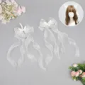 Pinces a cheveux ailes d'ange Lolita blanches rubans, accessoires mignons noeud Y2K. - Lettre mystérieuse - Blanc