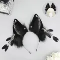 Cerchietto orecchie di lupo gatto nero gotico con piume e catene per feste cosplay anime. - Piume di spirito eroico - nero