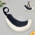 Χειροποίητο σετ αυτιά και ουρά ζώου cosplay, ασπρόμαυρη βελούδινη ουρά λύκου και στέκα για πάρτι. - Oυρά Λύκου Μαύρου Aνεμού / Μαύρο και Άσπρο