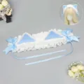 Blue and white cat ear Lolita hairband, sweet lace bow KC headwear variant style. - Meow Milk Coffee - White & Blue