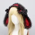 Cuffia Orecchie di Coniglio Lolita Fascia Pizzo Nero Rosso Fiocco Accessorio - Coniglio innamorato - Coniglio cremisi