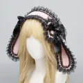 Cerchietto orecchie di coniglio Lolita dolce fiocco pizzo accessorio moda donna. - Coniglietto affascinante - coniglio rosa