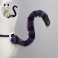 Fluffy purple cat tail and ears cosplay set with adjustable belt for anime costume parties. - Fish Pond Kitty Tail - Purple