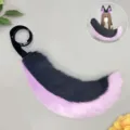Χειροποίητο σετ αυτιά και ουρά ζώου cosplay, στέκα με χνουδωτά αυτιά λύκου σκύλου. - Oυρά Λύκου Μαύρου Aνεμού / Μαύρο και Μωβ