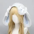 Bellissimo Cerchietto Orecchie Coniglio Lolita Fiocco Pizzo Accessorio Capelli Azzurro - Coniglietto affascinante - coniglio ciano