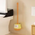 Cute cartoon toilet brush with holder wall mounted long handle bathroom cleaning tool set convenient - Yellow