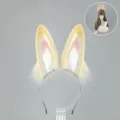 Fluffy bunny ear headband and tail set for cute anime cosplay and stage performance. - Jade Rabbit Ears - Beige
