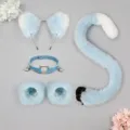 Blue white cat cosplay costume set including plush ears tail collar and cuffs for anime events. - Light Blue/White