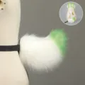 Cola de animal cosplay de piel sintetica esponjosa con correa para fiestas de Halloween. - Cola de conejo lima blanco y verde
