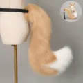 Fluffy faux fur fox tail and animal ears set cosplay costume accessory in brown and white - Foxtail Chain / Light Camel White